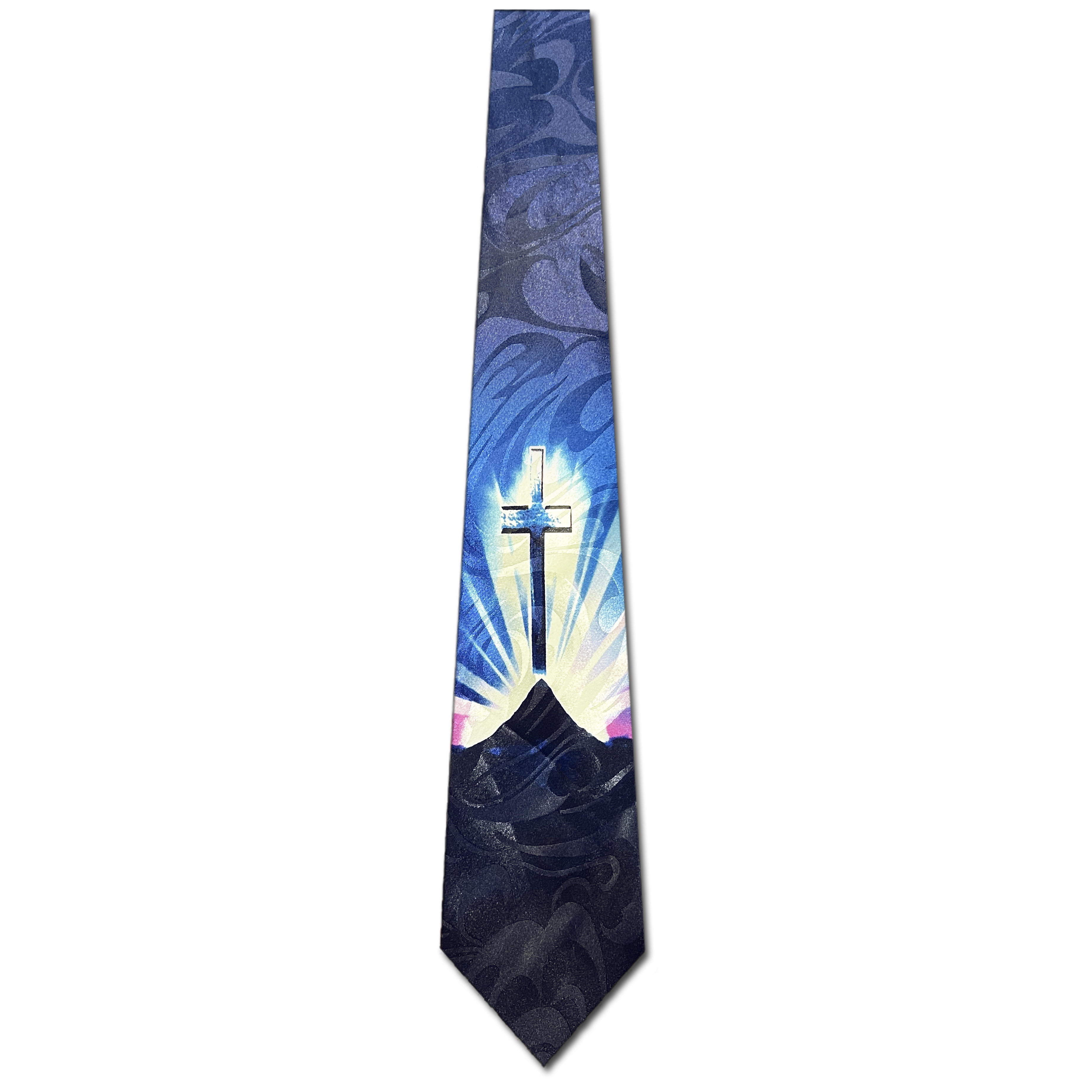 2459-100: Mountain with Glowing Cross Ties Christian Neckties Black by Steven Harris at Abcties.com
