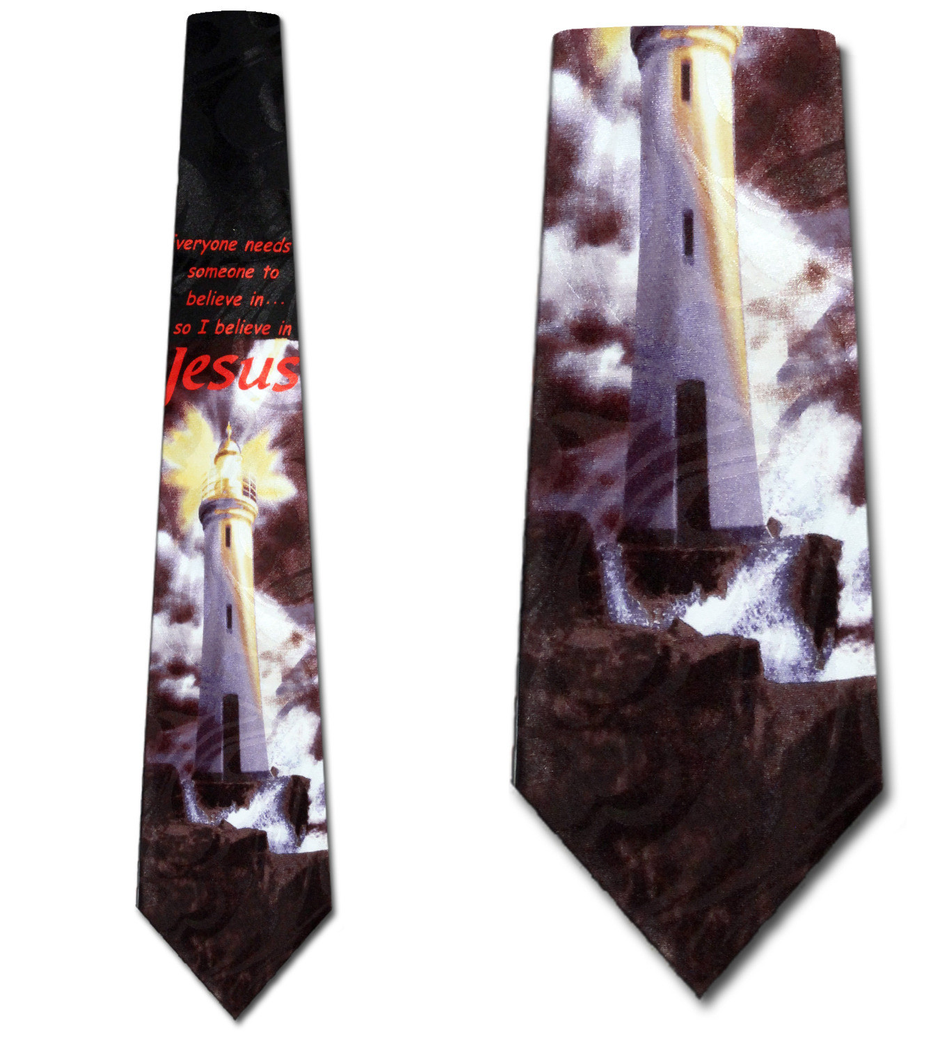 2461-100: Lighthouse Neckties I believe in Jesus Ties Black by Steven Harris at Abcties.com