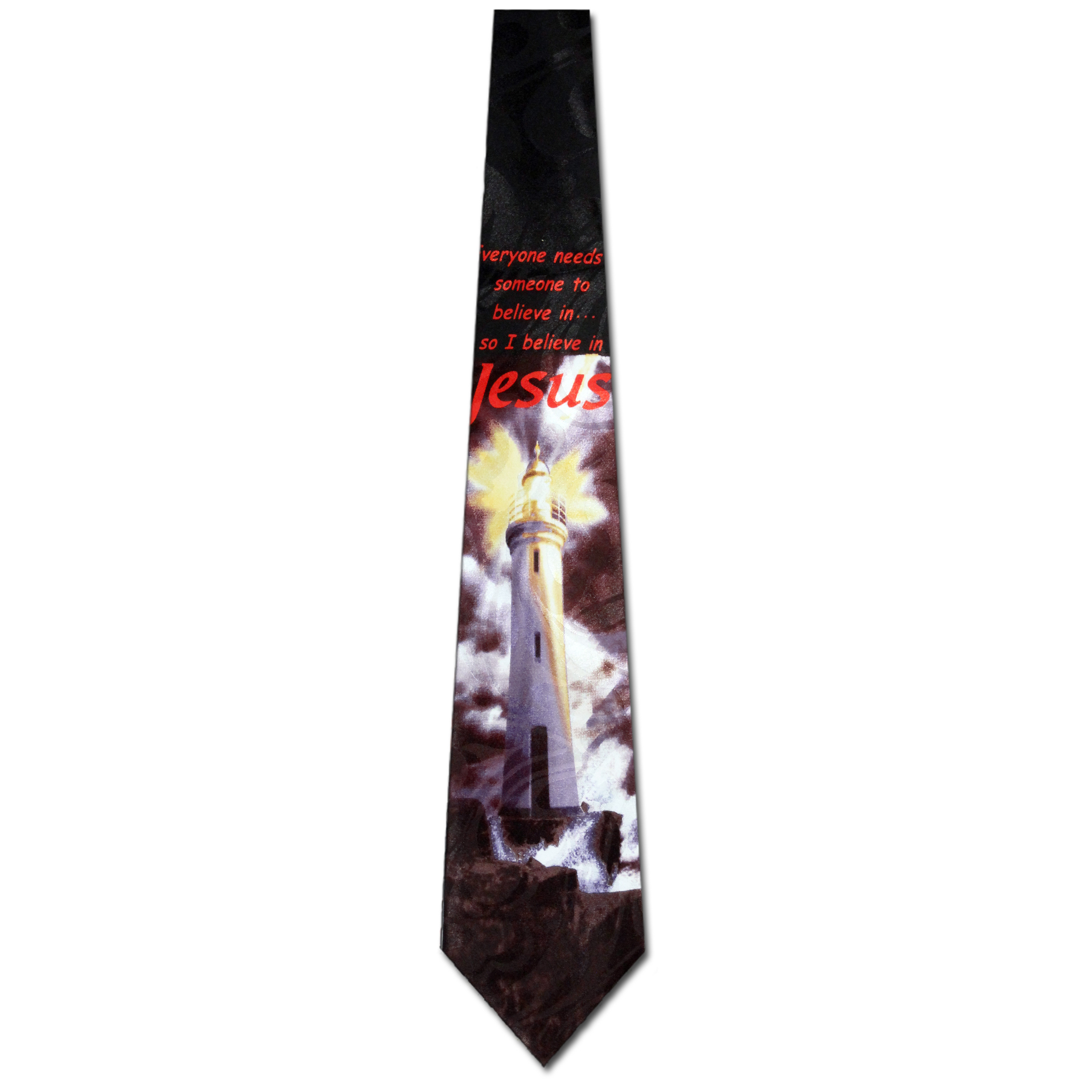 2461-100: Lighthouse Neckties I believe in Jesus Ties Black by Steven Harris at Abcties.com
