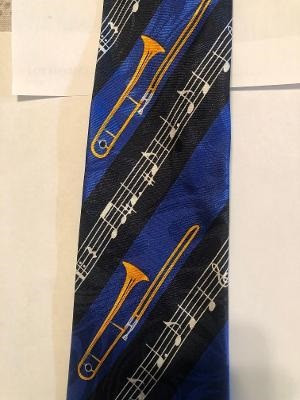 2466-100: Striped Trombone Notes Ties Trombones Necktie by Steven Harris at Abcties.com