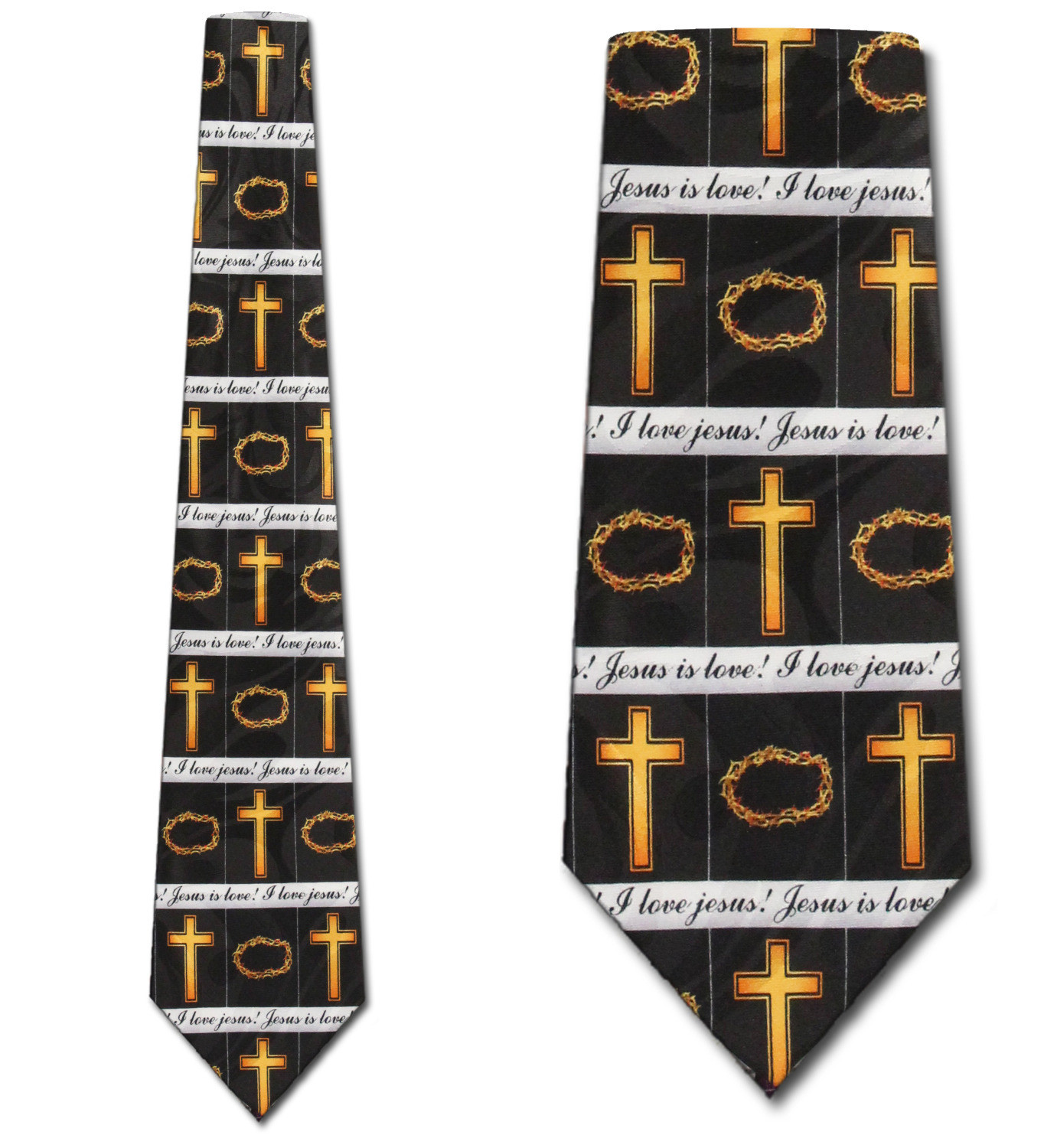 2467-100: Jesus is Love Tie Cross Crown of Thorns Neckties Black by Steven Harris at Abcties.com