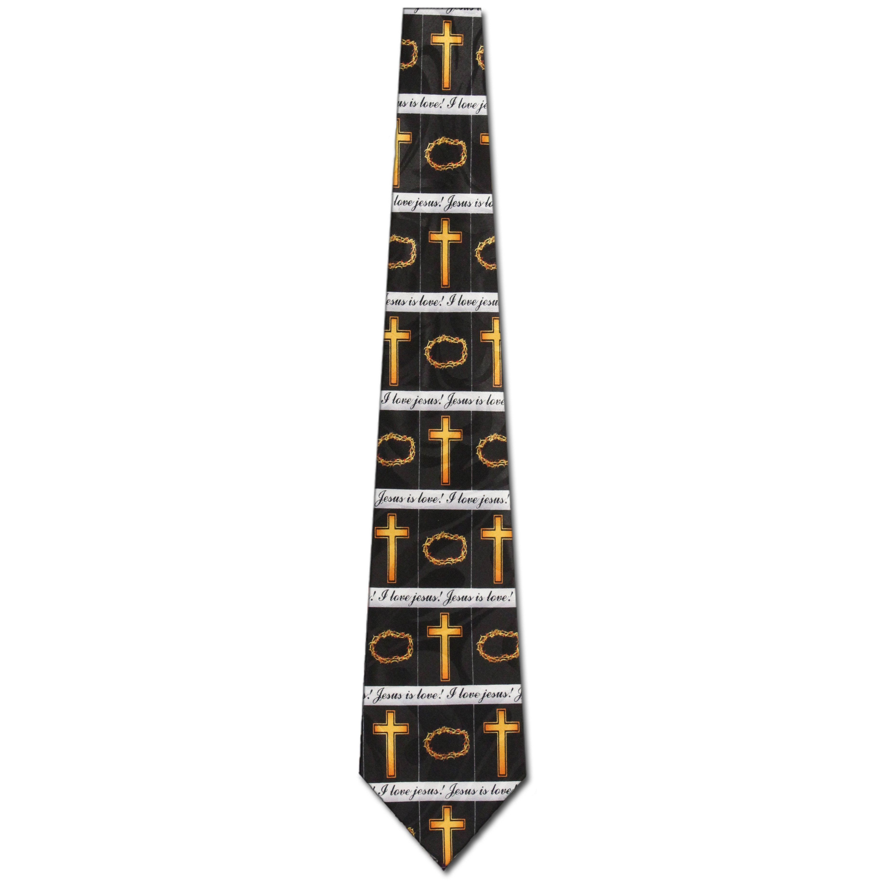 2467-100: Jesus is Love Tie Cross Crown of Thorns Neckties Black by Steven Harris at Abcties.com