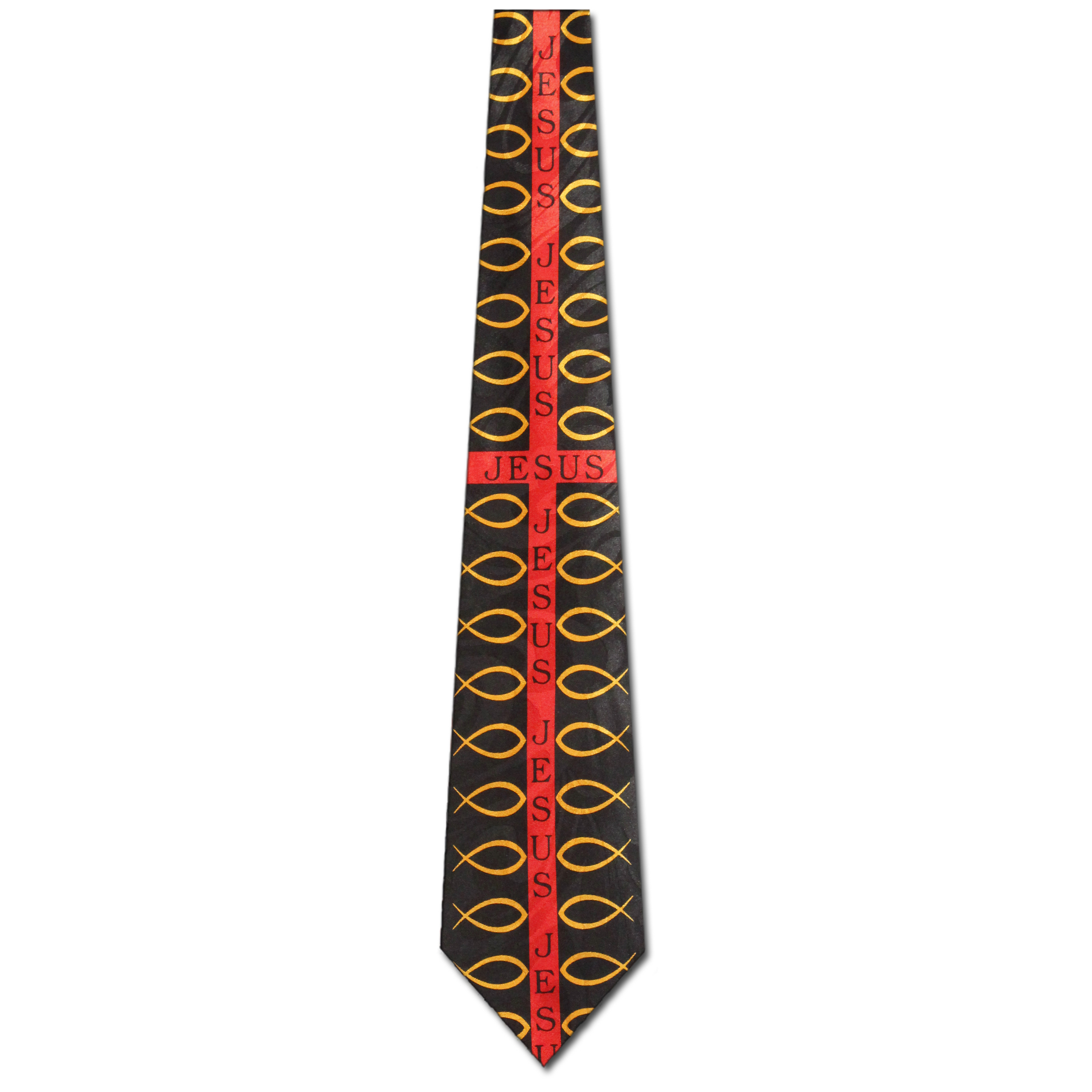 2477-100: Giant Jesus Cross Tie Fish Ichthys Neckties Black by Steven Harris at Abcties.com