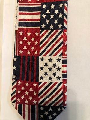 2489-100: Patriotic Patchwork Tie Red White Blue Stars Stripes Quilt Neckties by Steven Harris