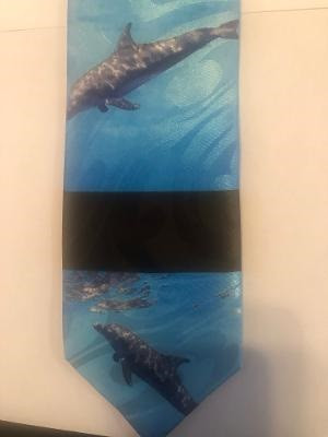 2503-100: Swimming Dolphin Ties Black Porpoise Fish Necktie by Steven Harris