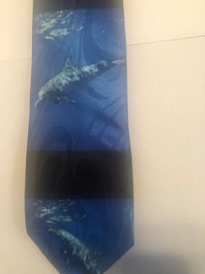 2503-102: Swimming Dolphin Ties Navy Porpoise Fish Necktie by Steven Harris