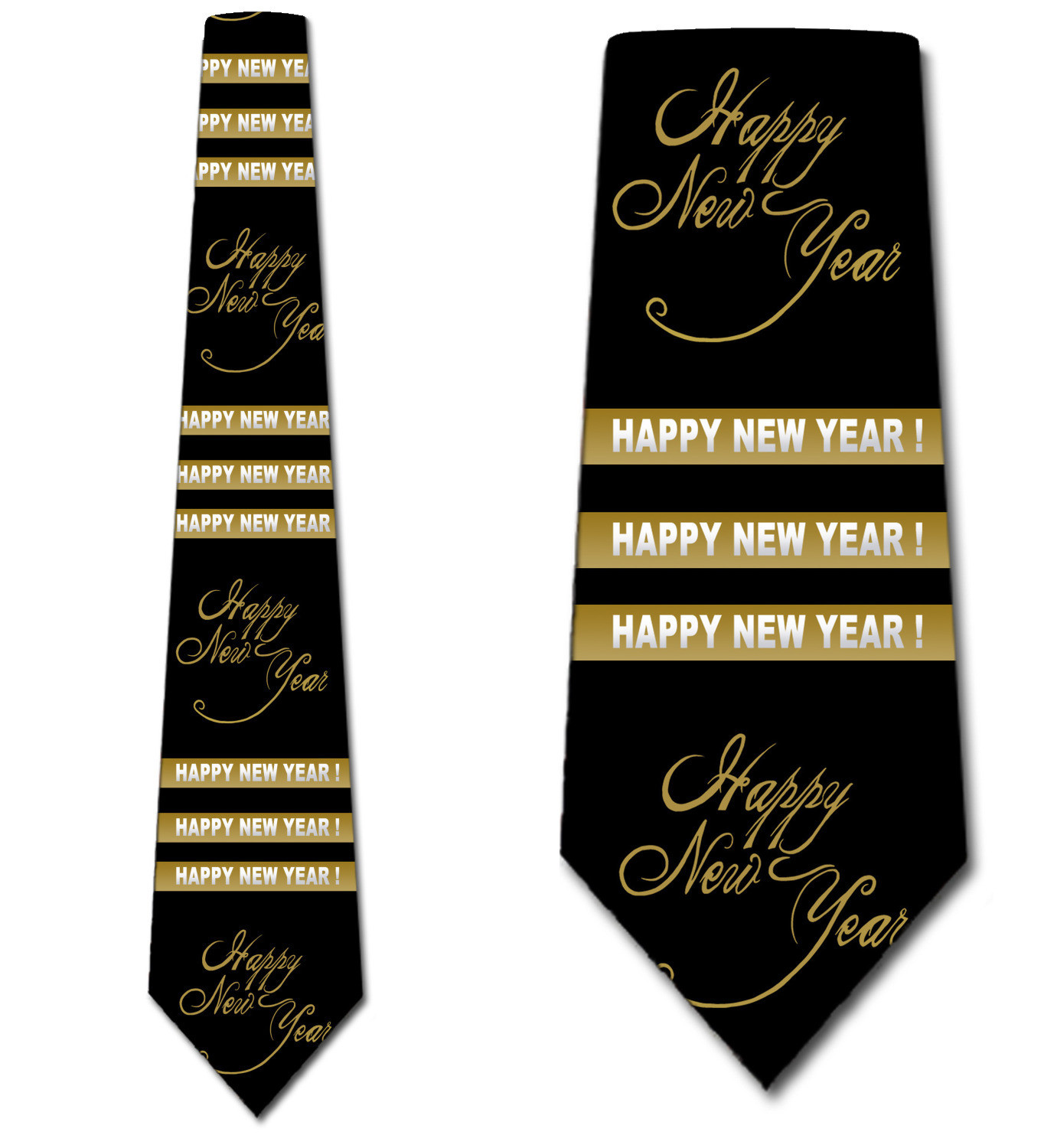 2603-100: Happy New Year Stripe Ties Gold New Years Eve Neckties Black by Steven Harris