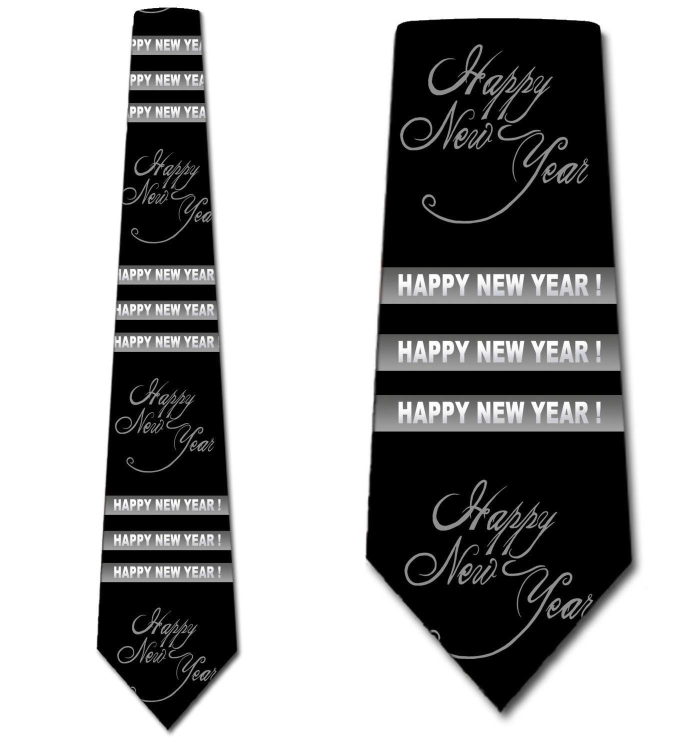 2604-100: Happy New Year Stripe Ties Silver New Years Eve Neckties Black by Steven Harris