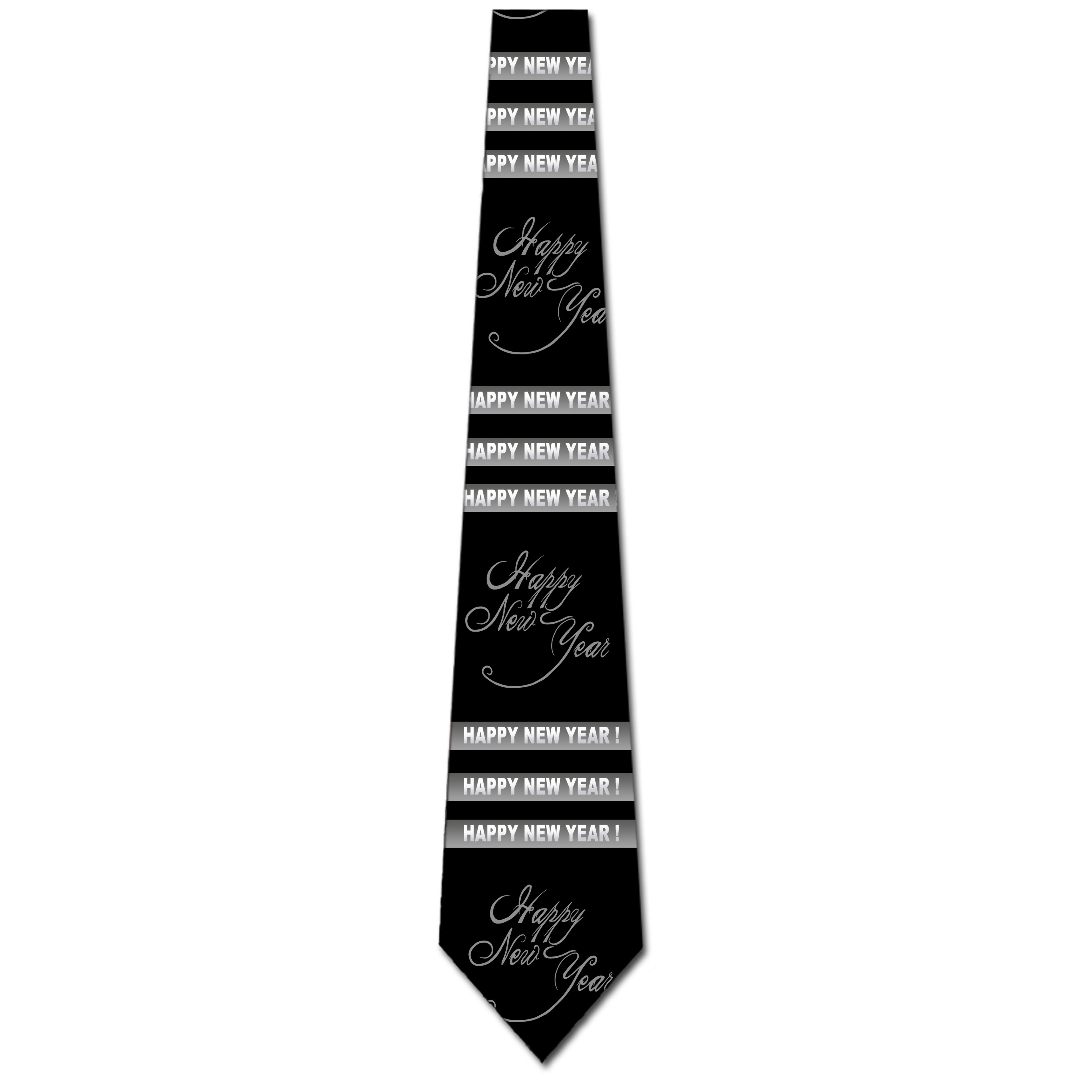 2604-100: Happy New Year Stripe Ties Silver New Years Eve Neckties Black by Steven Harris at Abcties.com