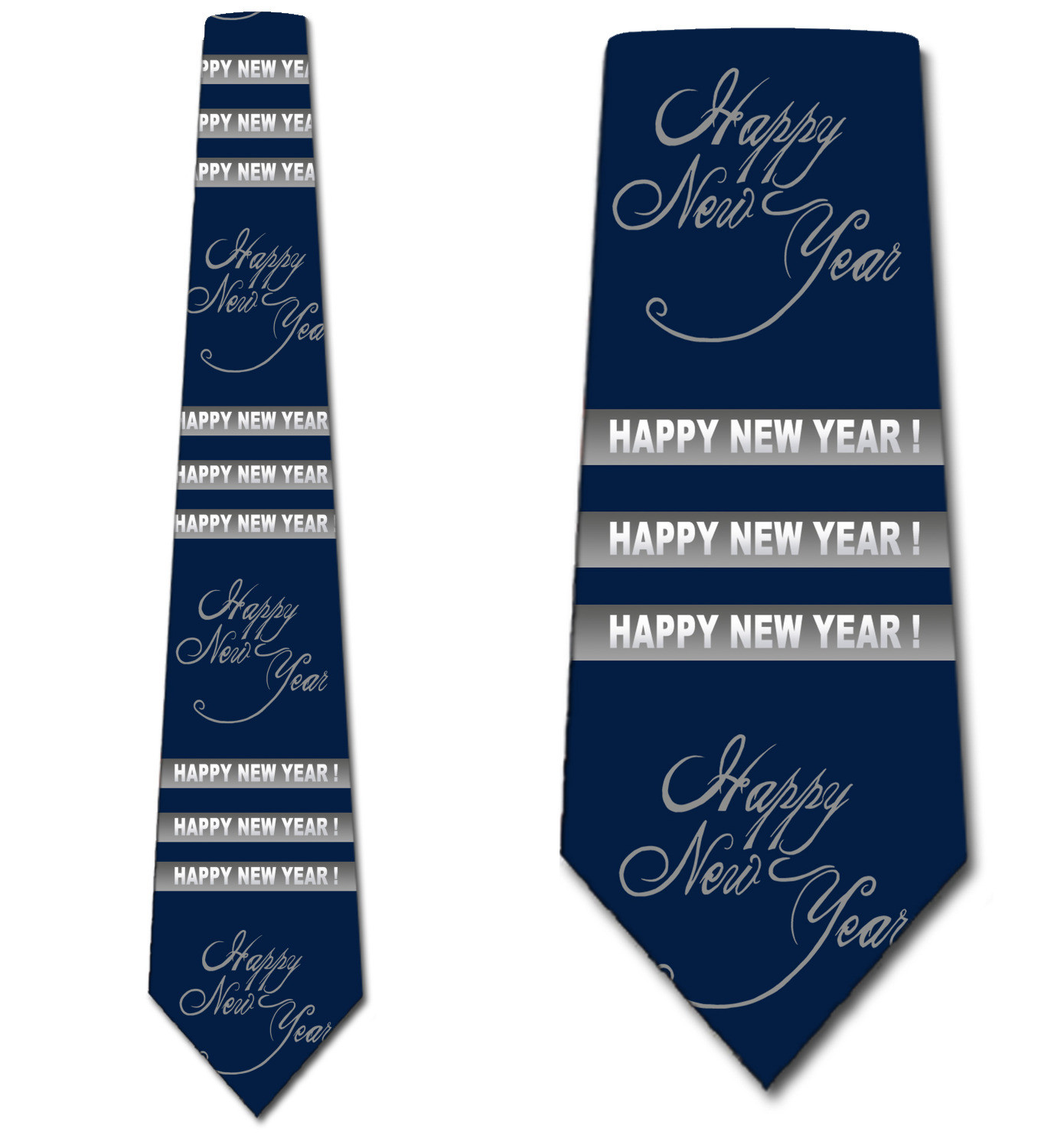 2604-102: Happy New Year Stripe Ties Silver New Years Eve Neckties Navy by Steven Harris