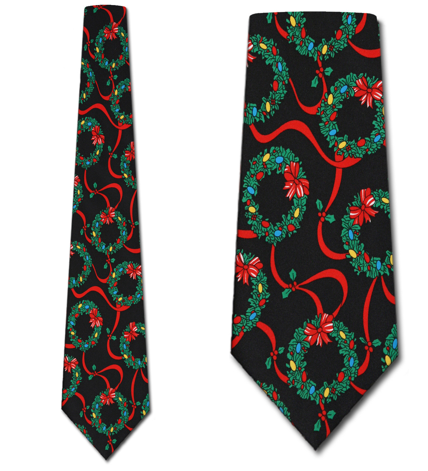 281-100: Christmas Wreaths Ties Holiday Wreath Neckties Black by Steven Harris