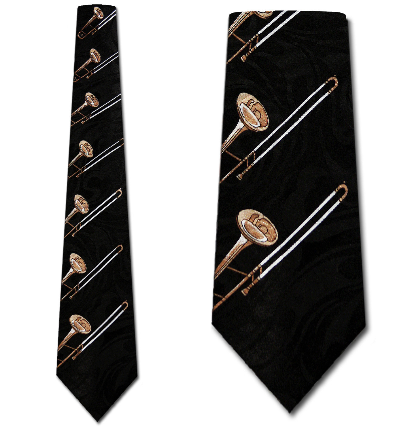 294-100: Trombone Ties Black Mens Trombones Necktie by Steven Harris