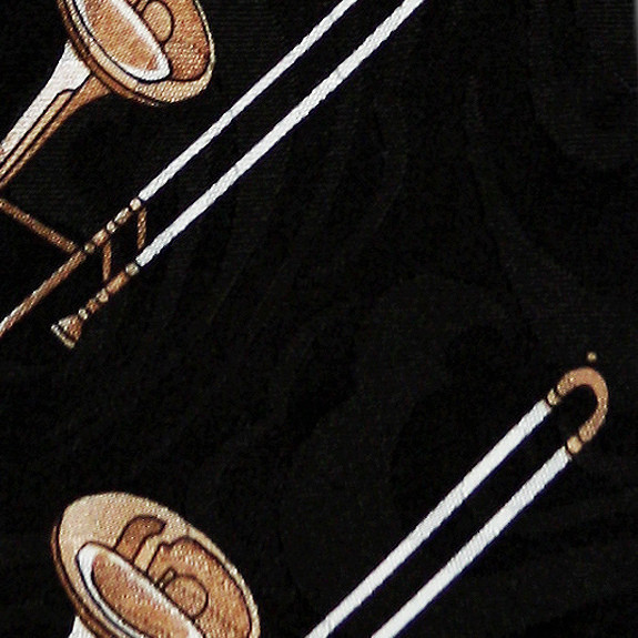 294-100: Trombone Ties Black Mens Trombones Necktie by Steven Harris