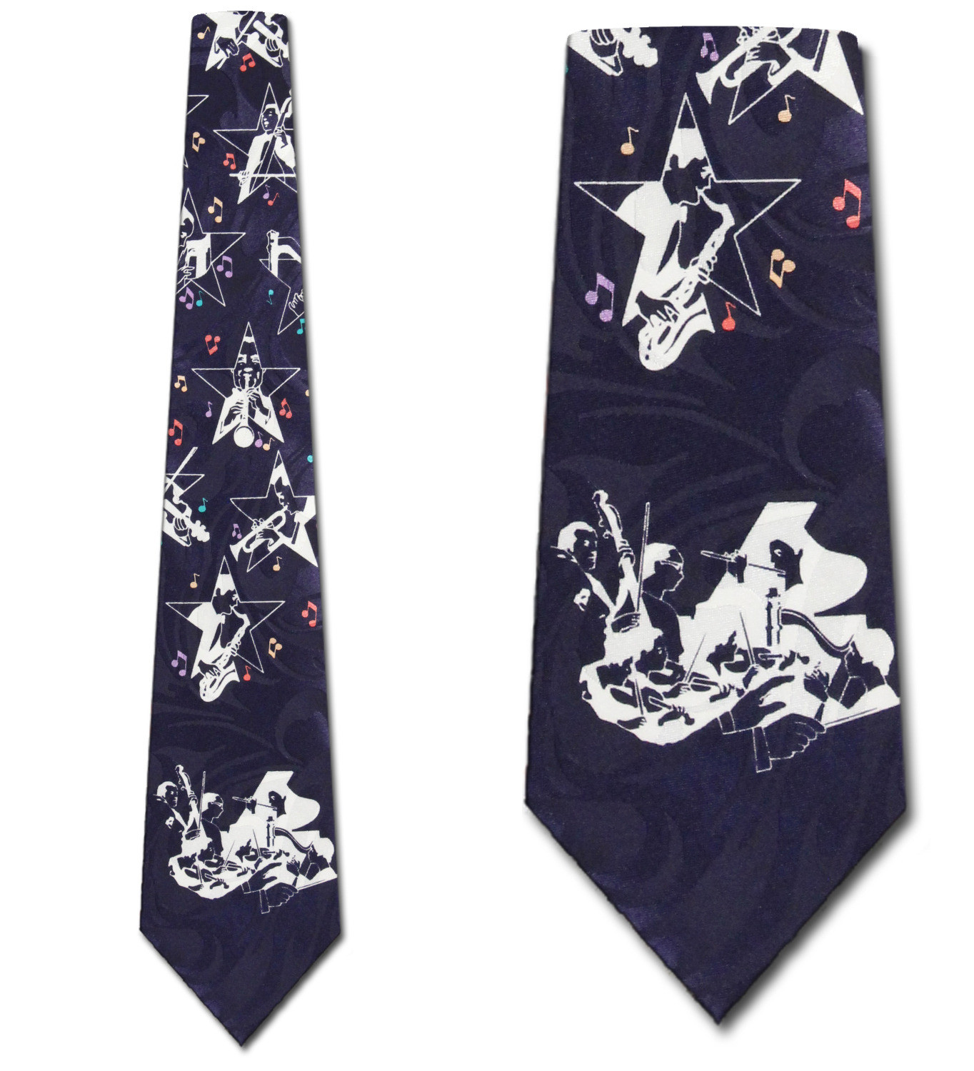 3002-102: Jazz Ties Star Neckties Saxophone Trumpet Black by Steven Harris at Abcties.com