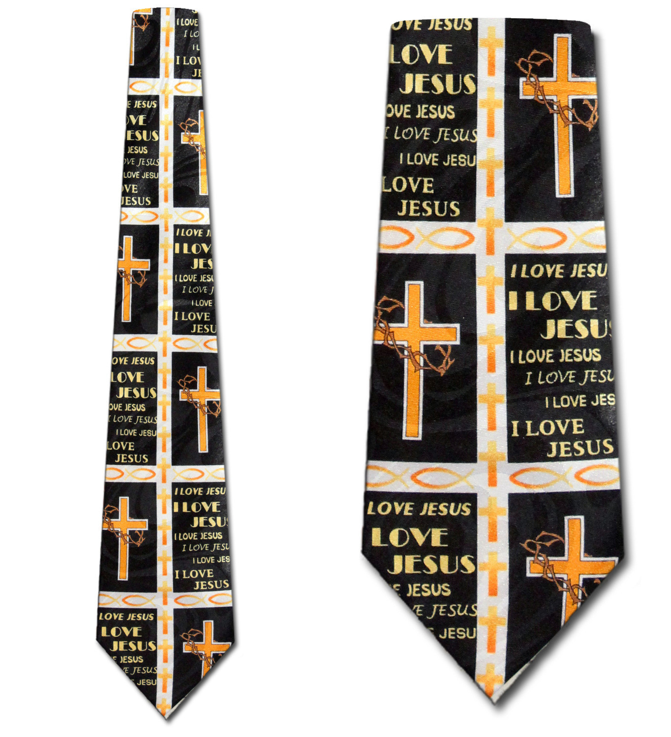 3005-100: Cross Ties I love Jesus Ichthys Neckties Black by Steven Harris at Abcties.com
