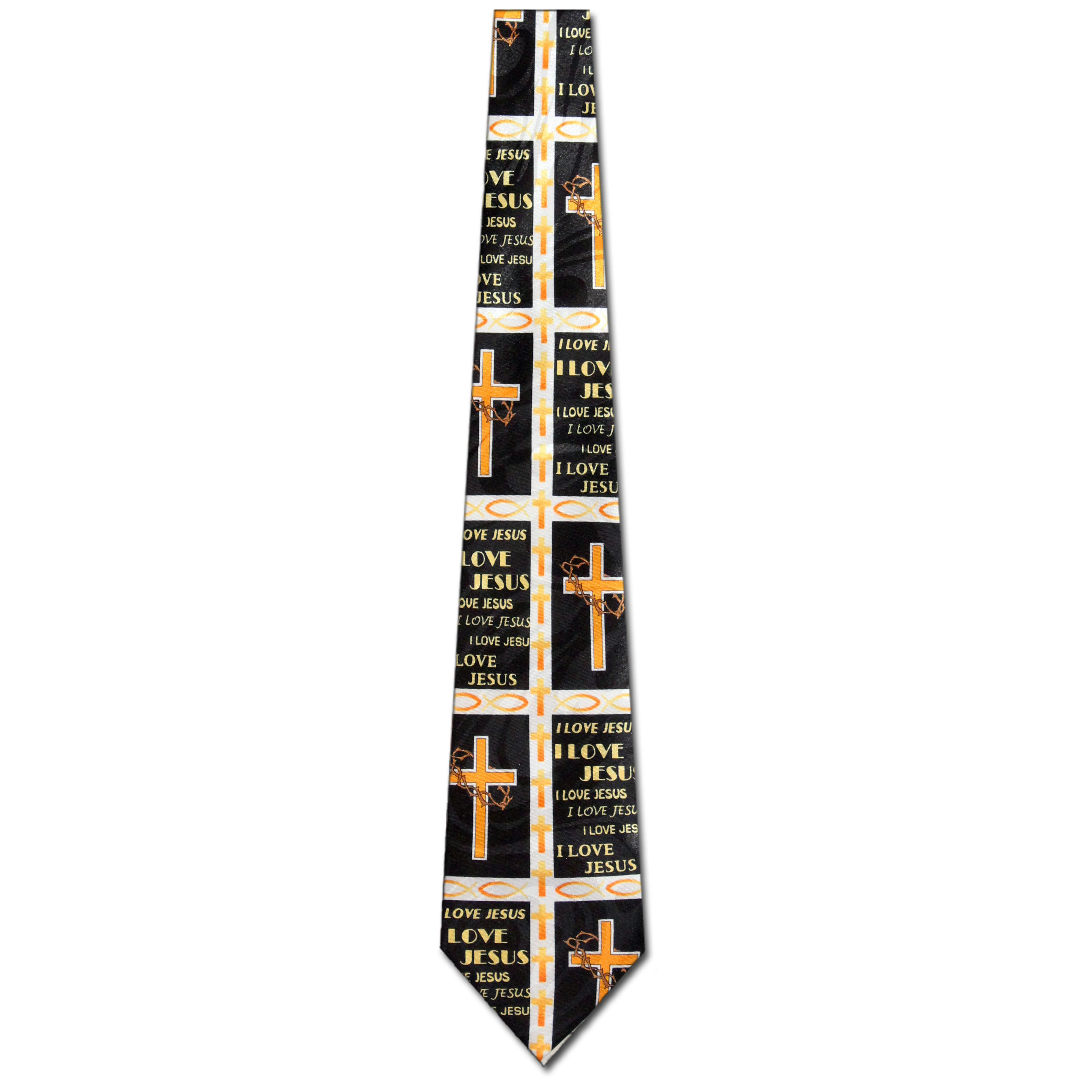 3005-100: Cross Ties I love Jesus Ichthys Neckties Black by Steven Harris at Abcties.com