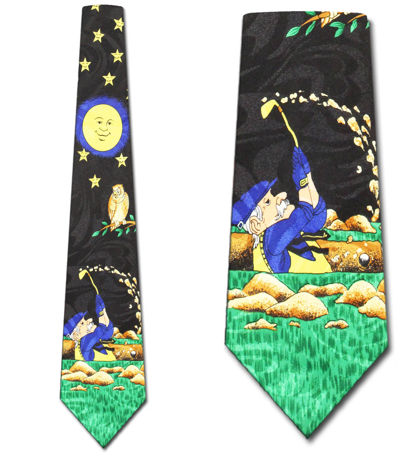 3006-100: Golf Ties Night Time Golfing Neckties Black by Steven Harris