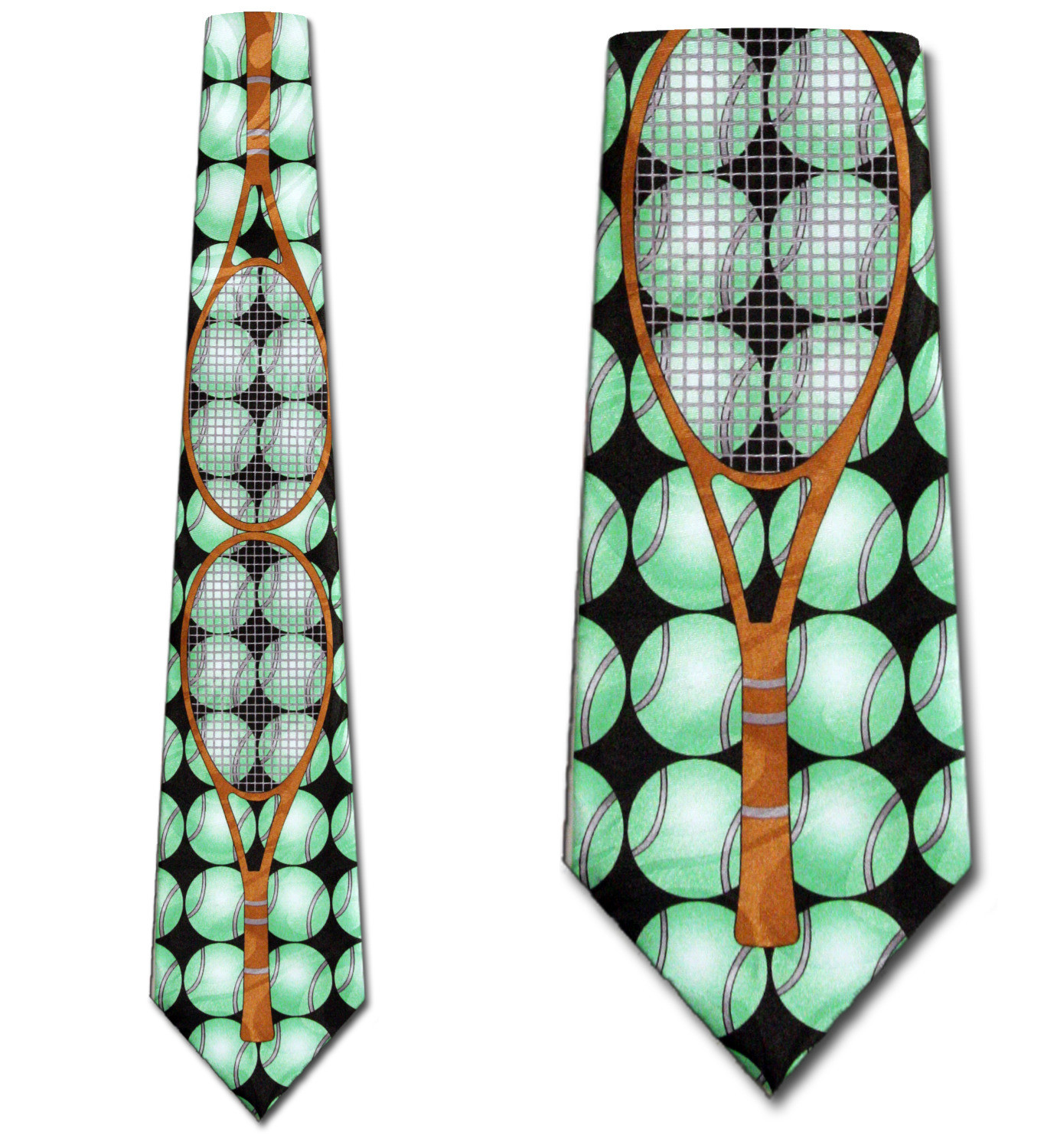 3011-100: Tennis Necktie Balls Racket Ties Black by Steven Harris