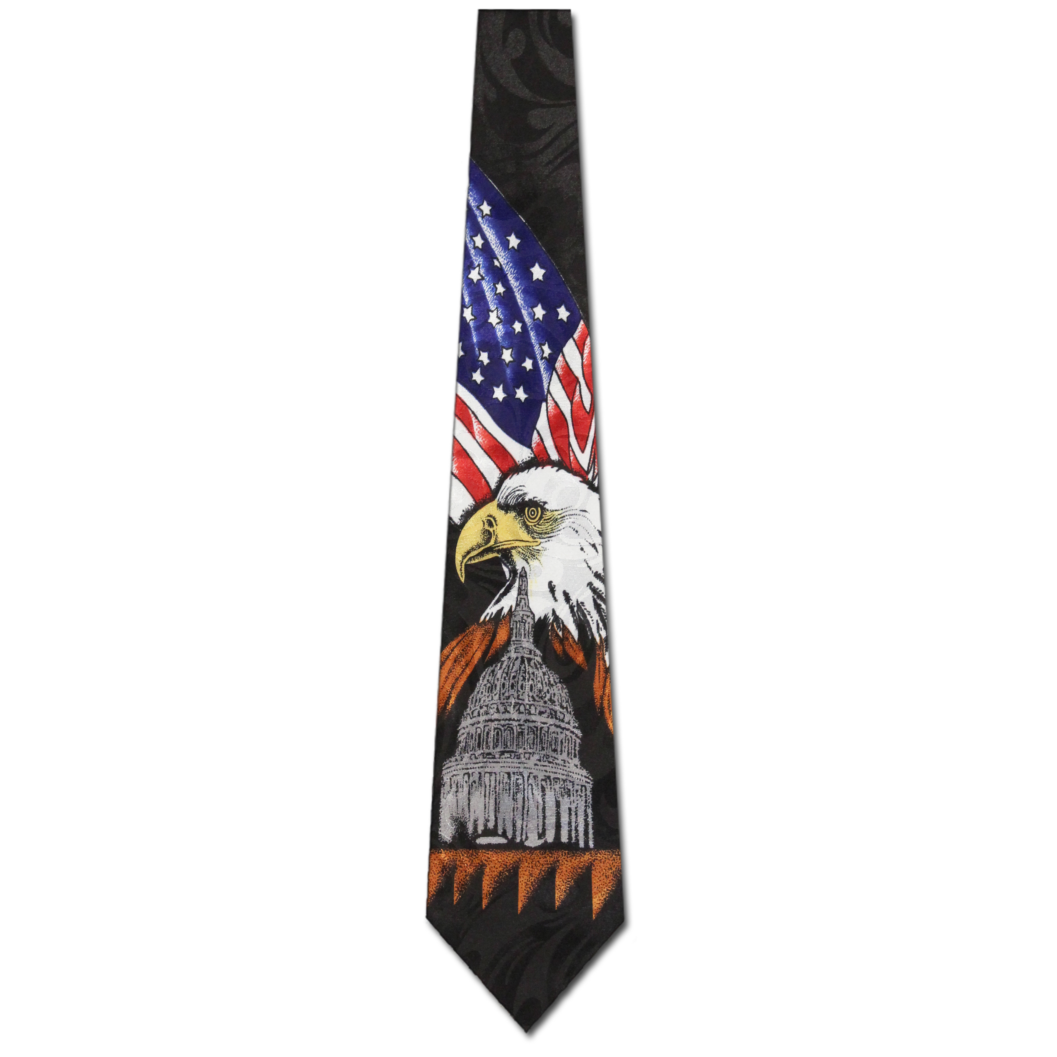 306-100: American Flag and Capital Tie Black Patriotic US Flags Neckties by Steven Harris at Abcties.com