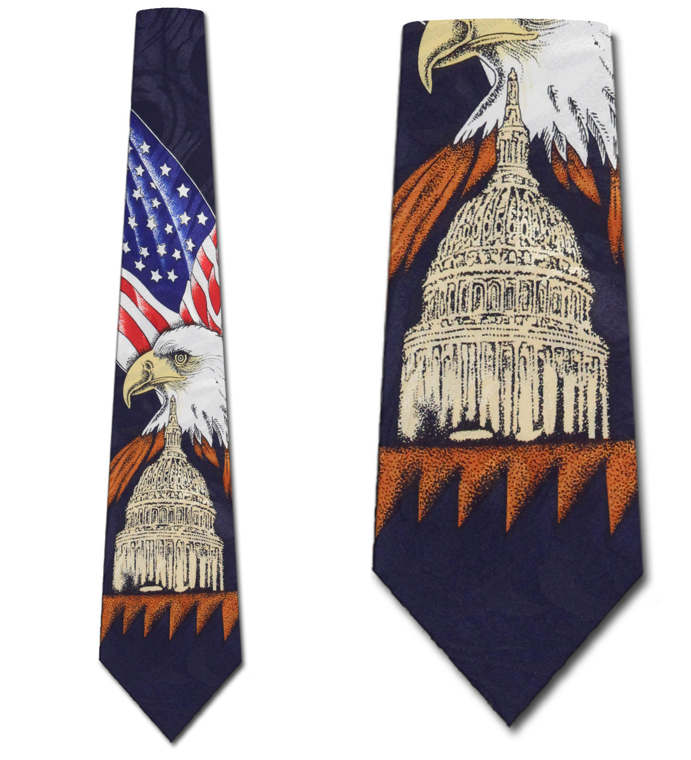 306-102: American Flag and Capital Tie Navy Patriotic US Flags Neckties by Steven Harris