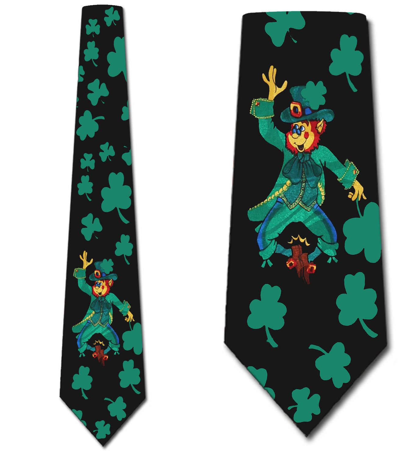 312-100: Leprechauns Clovers Ties Irish St Patricks Day Neckties Black by Steven Harris