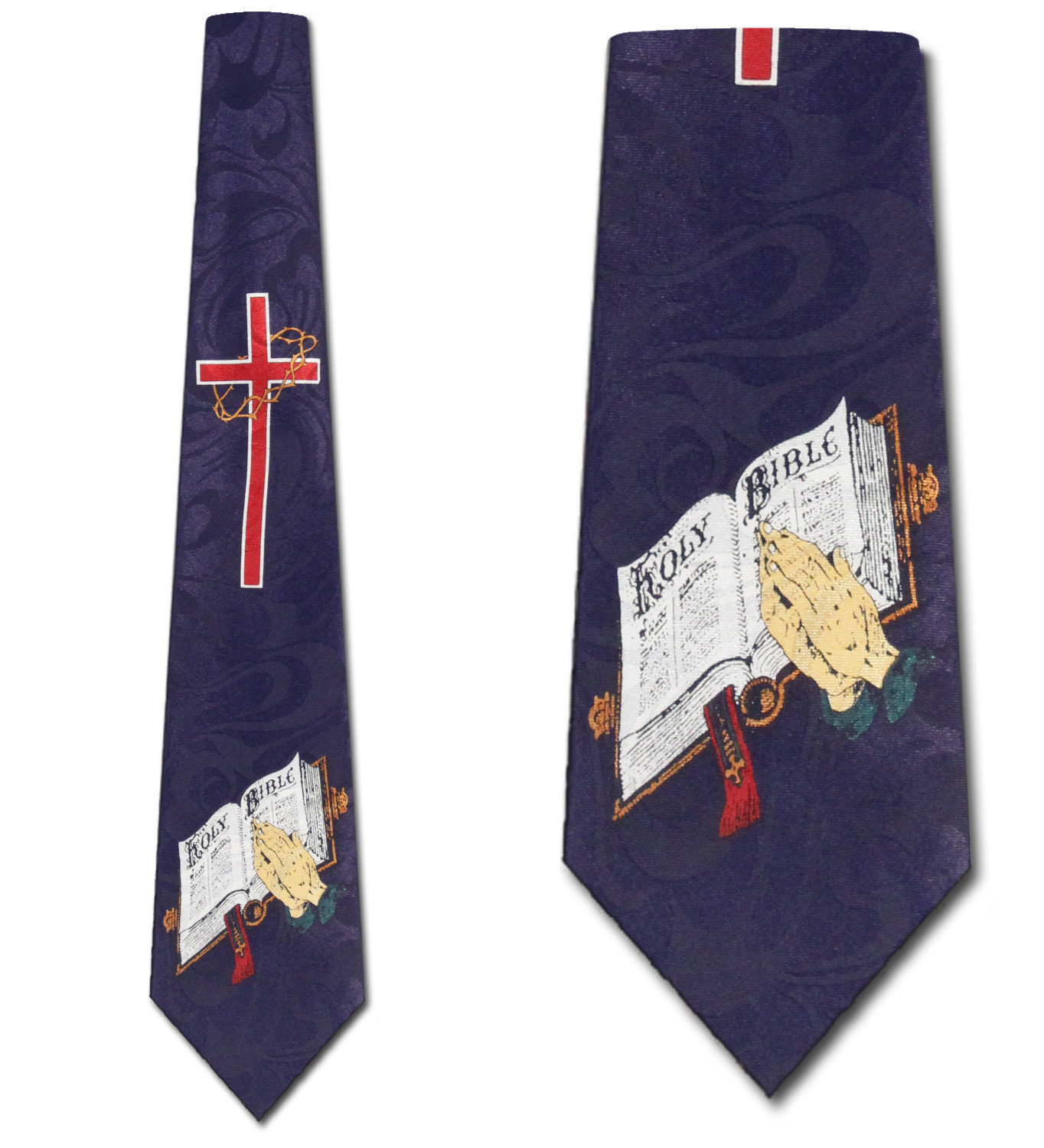 344-102: Praying Hands Cross and Bible Ties Religious Biblical Necktie Navy by Steven Harris