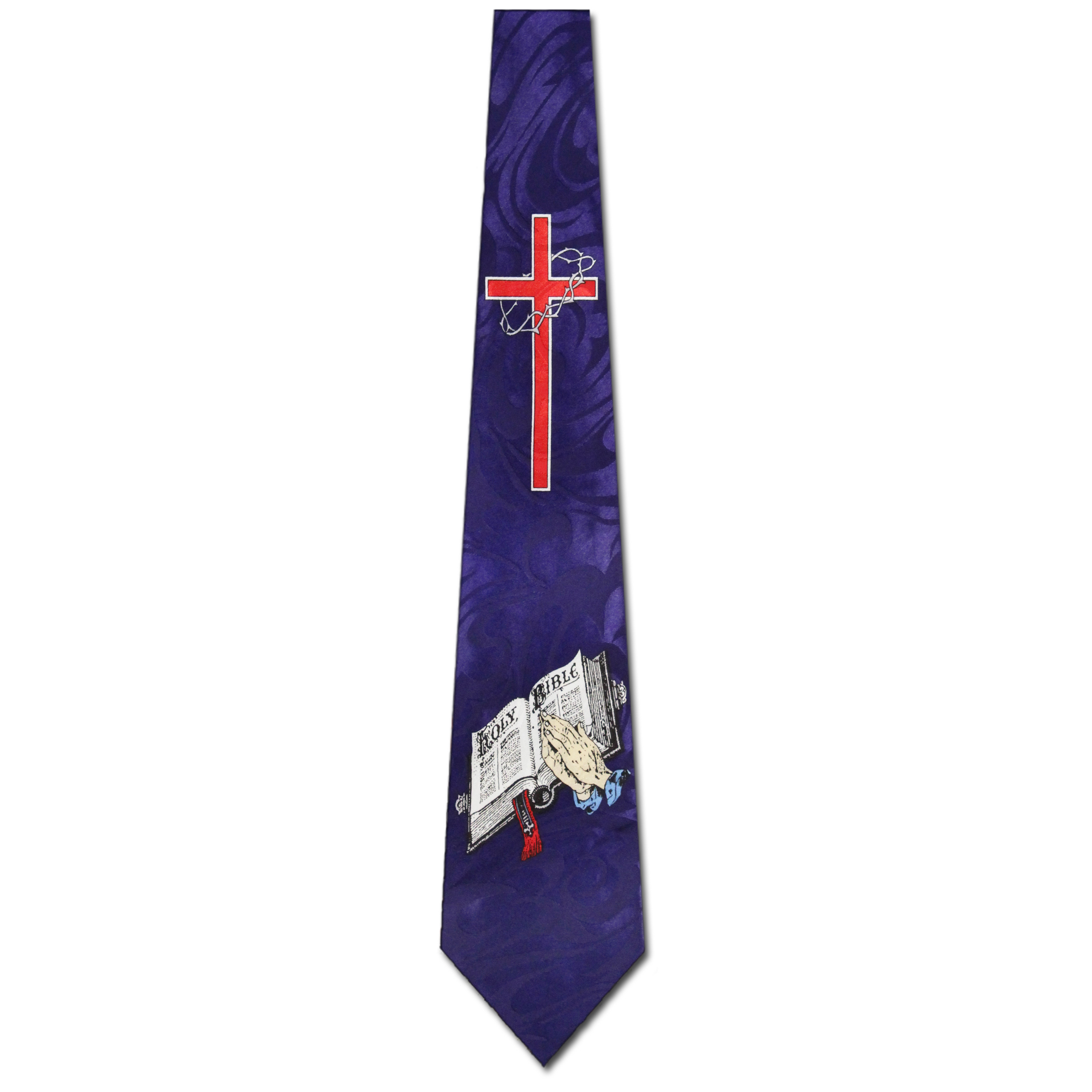 344-106: Praying Hands Cross and Bible Ties Religious Biblical Necktie Blue by Steven Harris at Abcties.com