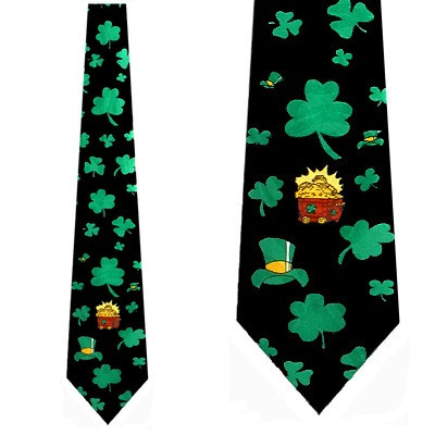372-100: Pot of Gold Ties Irish Clovers Necktie Black by Steven Harris