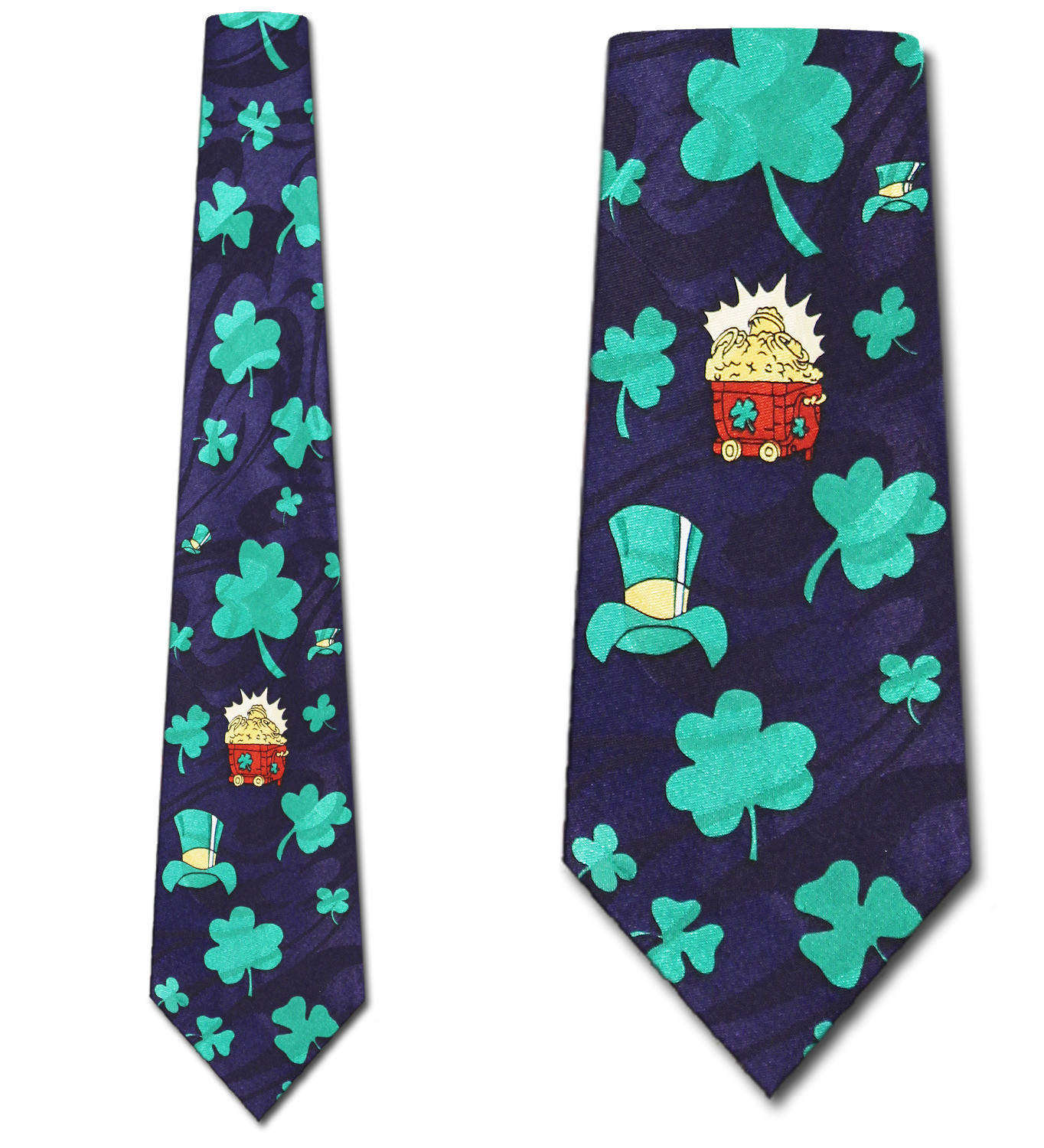 372-102: Pot of Gold Ties Irish Clovers Necktie Navy by Steven Harris