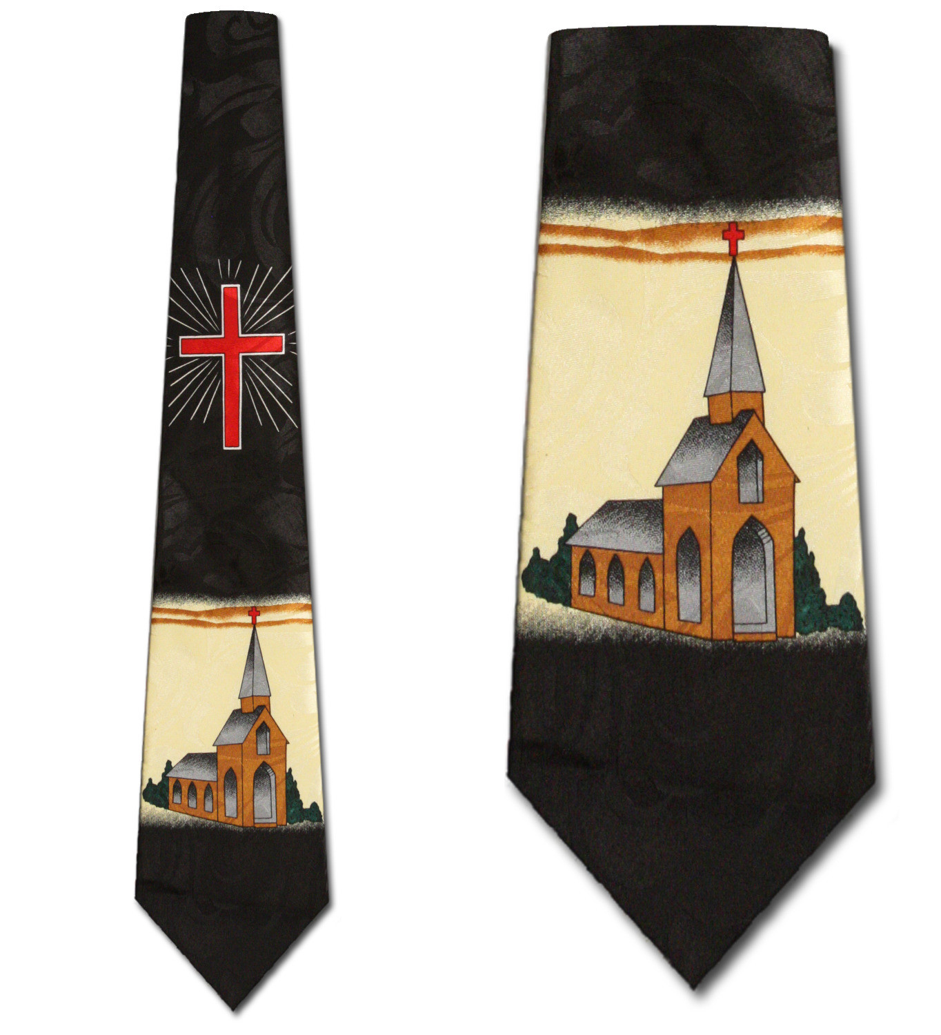384-100: Church with Brilliant Cross Tie Religious Neckties Black by Steven Harris at Abcties.com