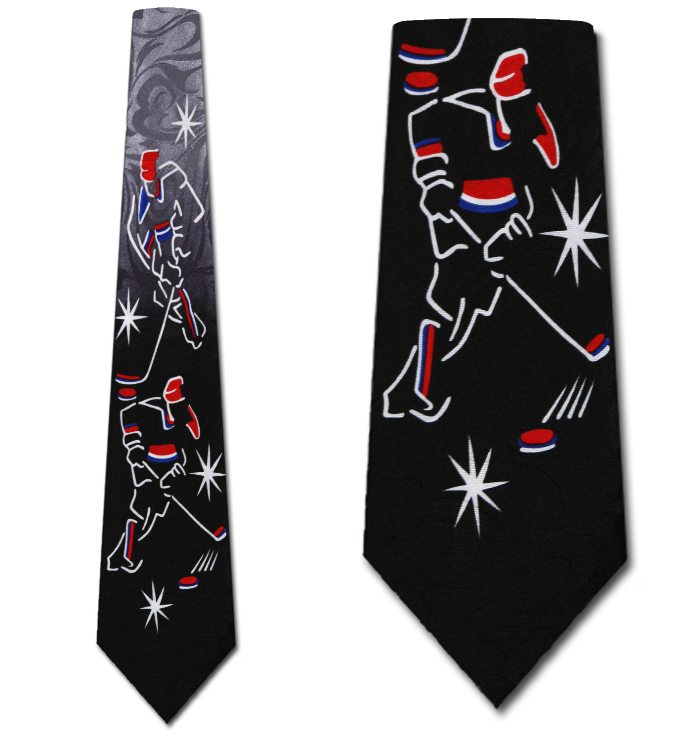 398-100: Hockey Player Ties Black Pucks Players Necktie by Steven Harris