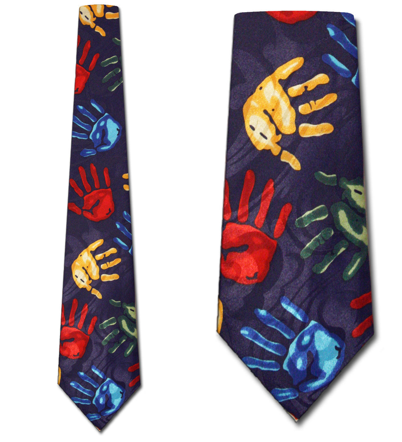 424-102: Handprint Ties Child Hands Handprint Navy Neckties by Steven Harris 