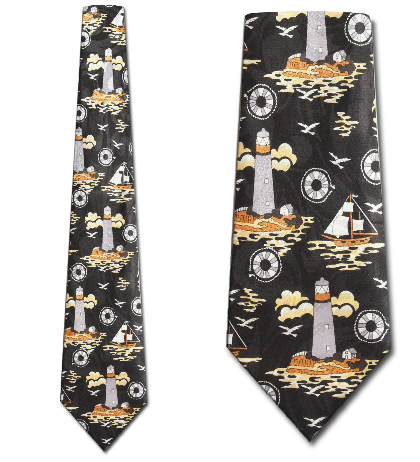 428-100: Ship Ties Lighthouses Necktie Black by Steven Harris