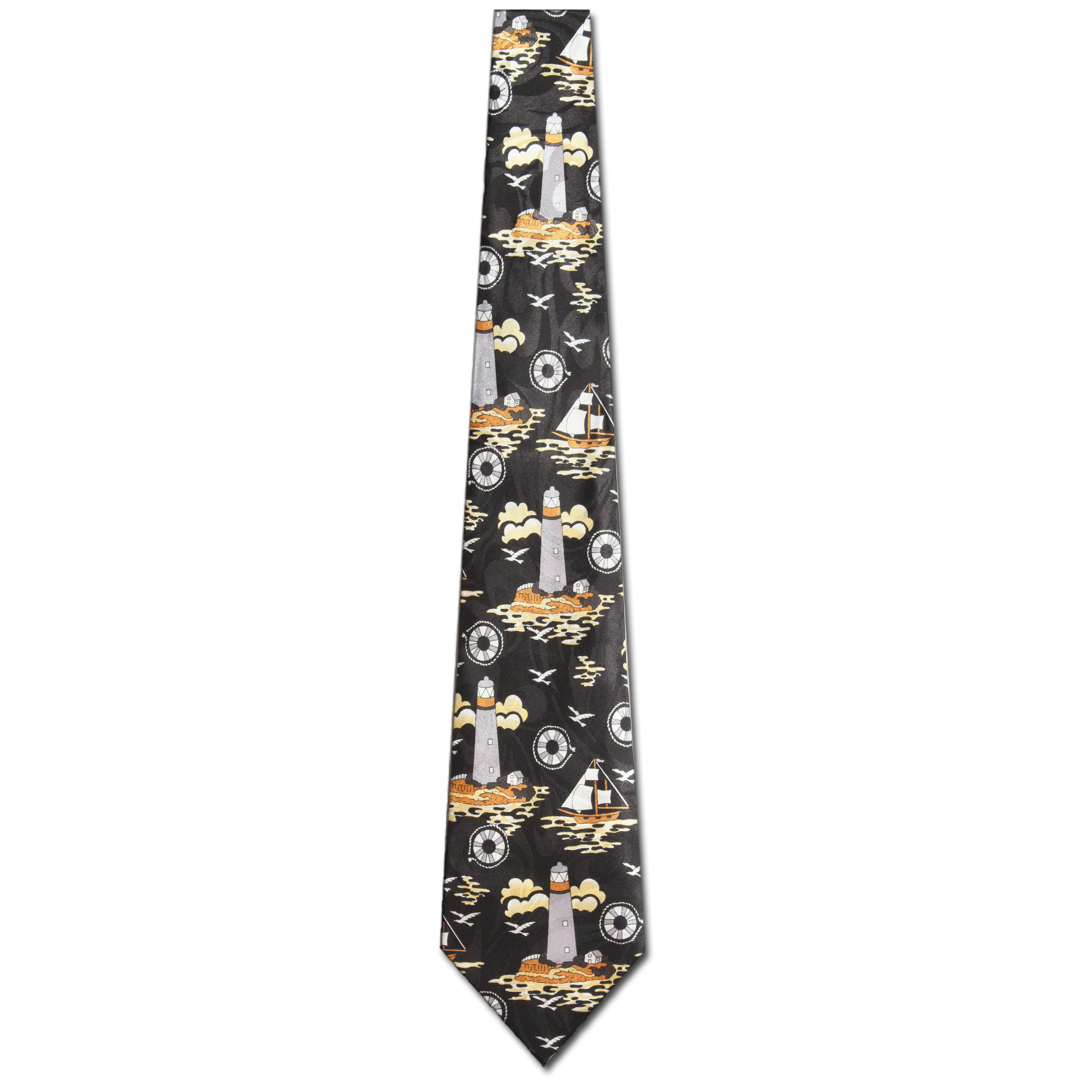 428-100: Ship Ties Lighthouses Necktie Black by Steven Harris at Abcties.com