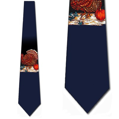 476-102: Thanksgiving Tukey Neckties Fall Autumn Ties Navy by Steven Harris