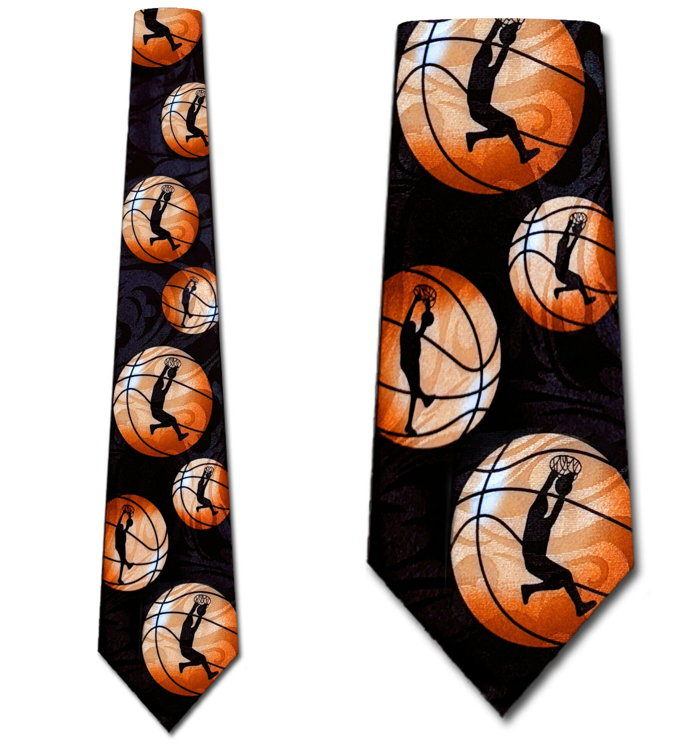 482-100: Basketball Slam Necktie Black Basket Balls Neckties by Steven Harris