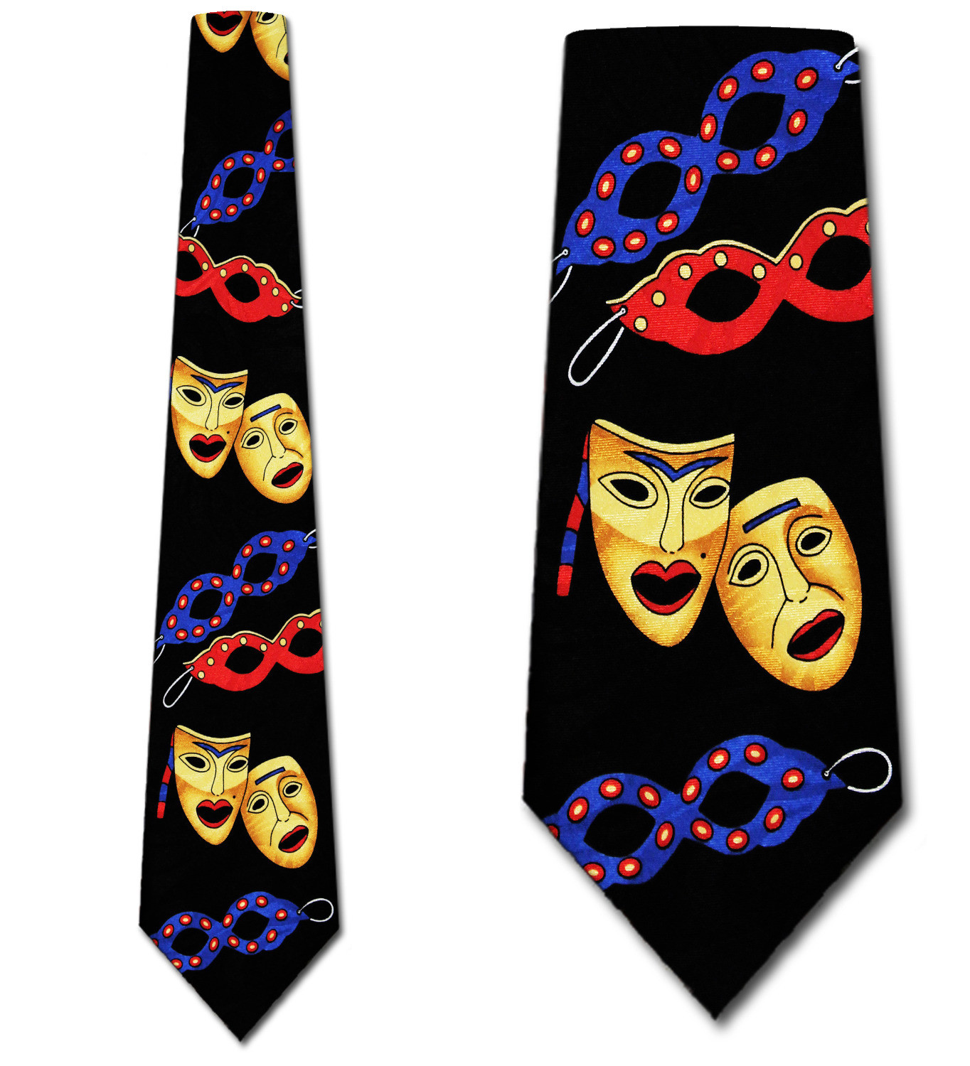 489-100: Comedy and Tragedy Mask Ties Black Mardi Gras Neckties by Steven Harris