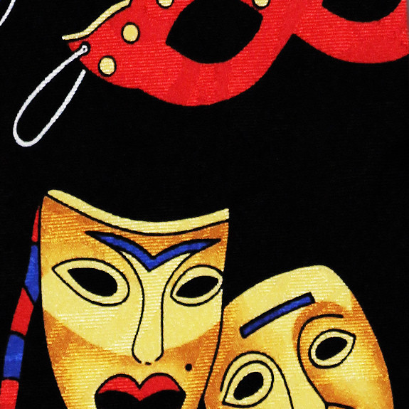 489-100: Comedy and Tragedy Mask Ties Black Mardi Gras Neckties by Steven Harris