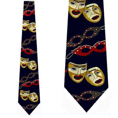 489-102: Comedy and Tragedy Mask Ties Navy Mardi Gras Neckties by Steven Harris