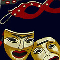 489-102: Comedy and Tragedy Mask Ties Navy Mardi Gras Neckties by Steven Harris