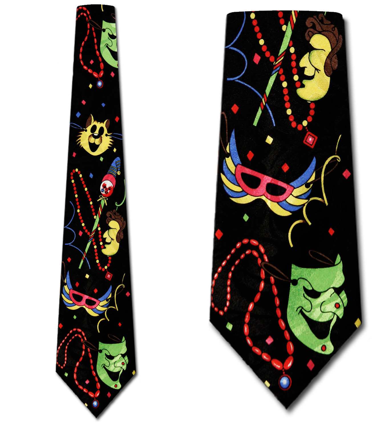 564-100: Mardi Gras Ties Masks Beads Neckties Black by Steven Harris