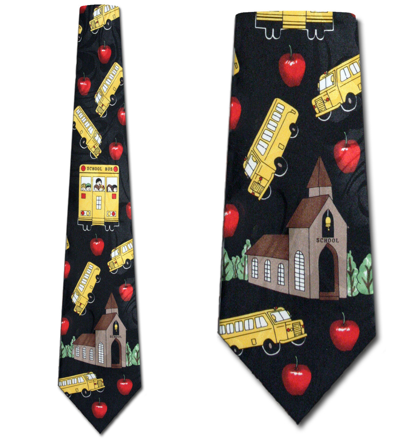 612-100: School Teacher Ties Apple Bus Neckties Black by Steven Harris