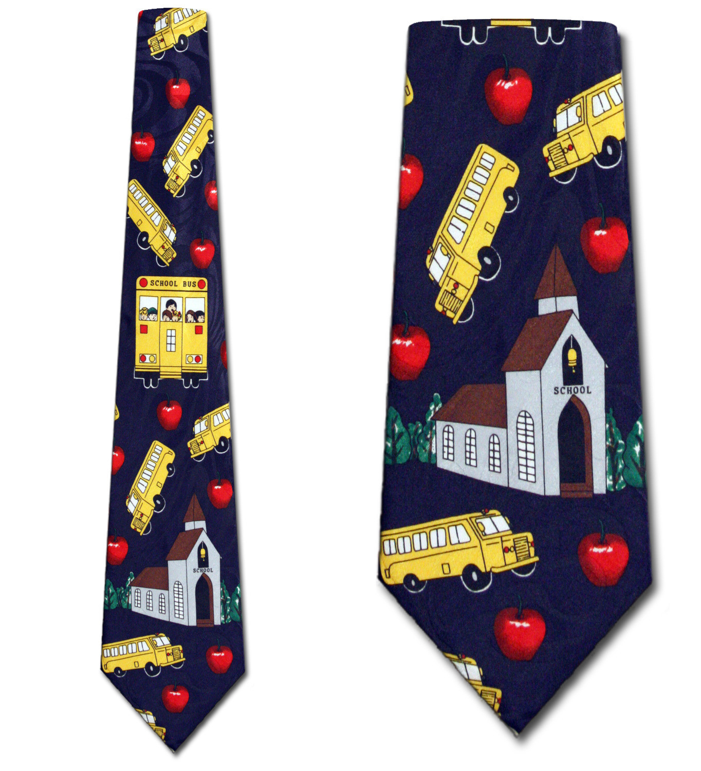 612-102: School Teacher Ties Apple Bus Neckties Navy by Steven Harris