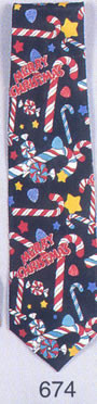 674-100: Merry Christmas Ties Holiday Candy Cane Neckties Black by Steven Harris