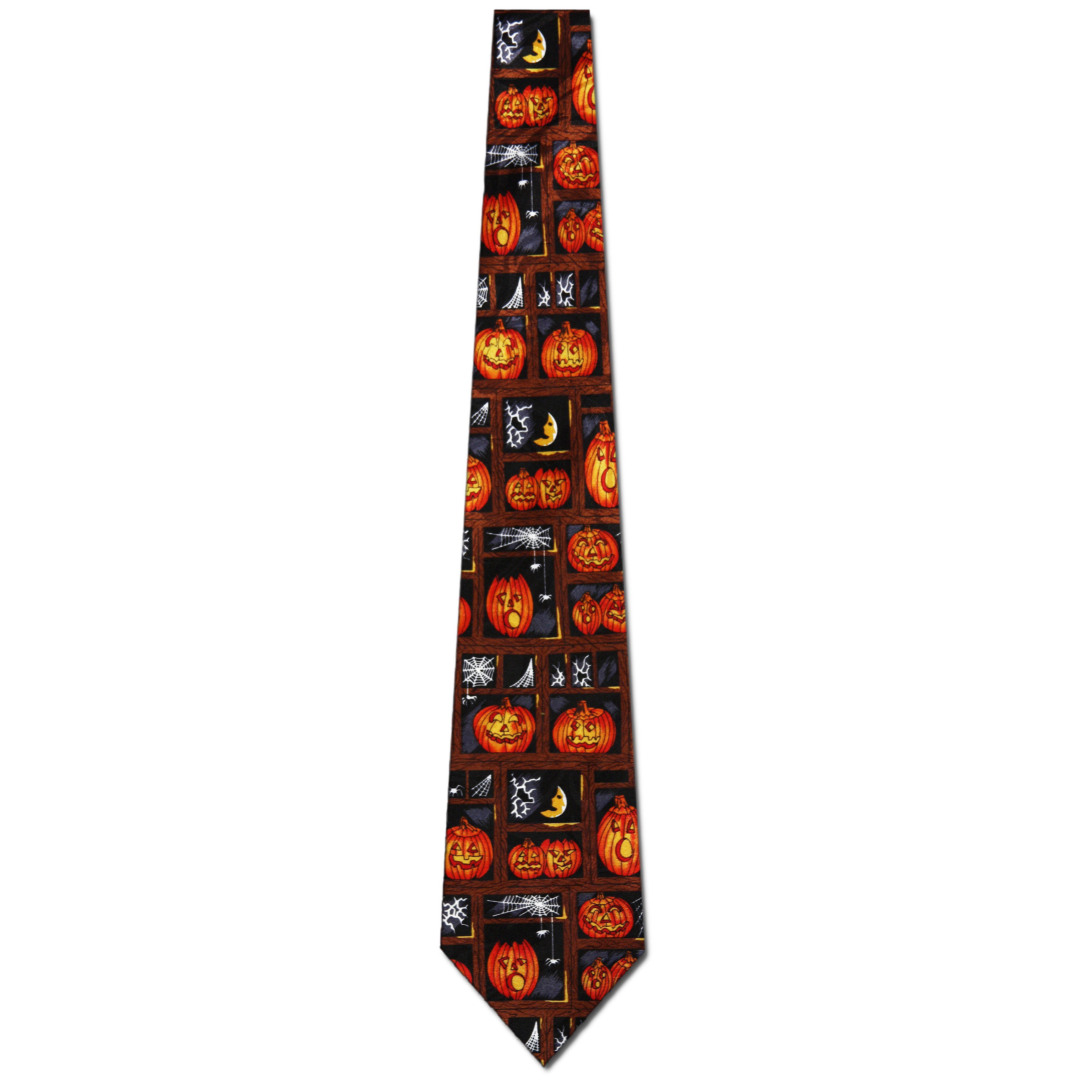 679-100: Pumpkin Blocks Necktie Halloween Spider Web Ties Black by Steven Harris at Abcties.com