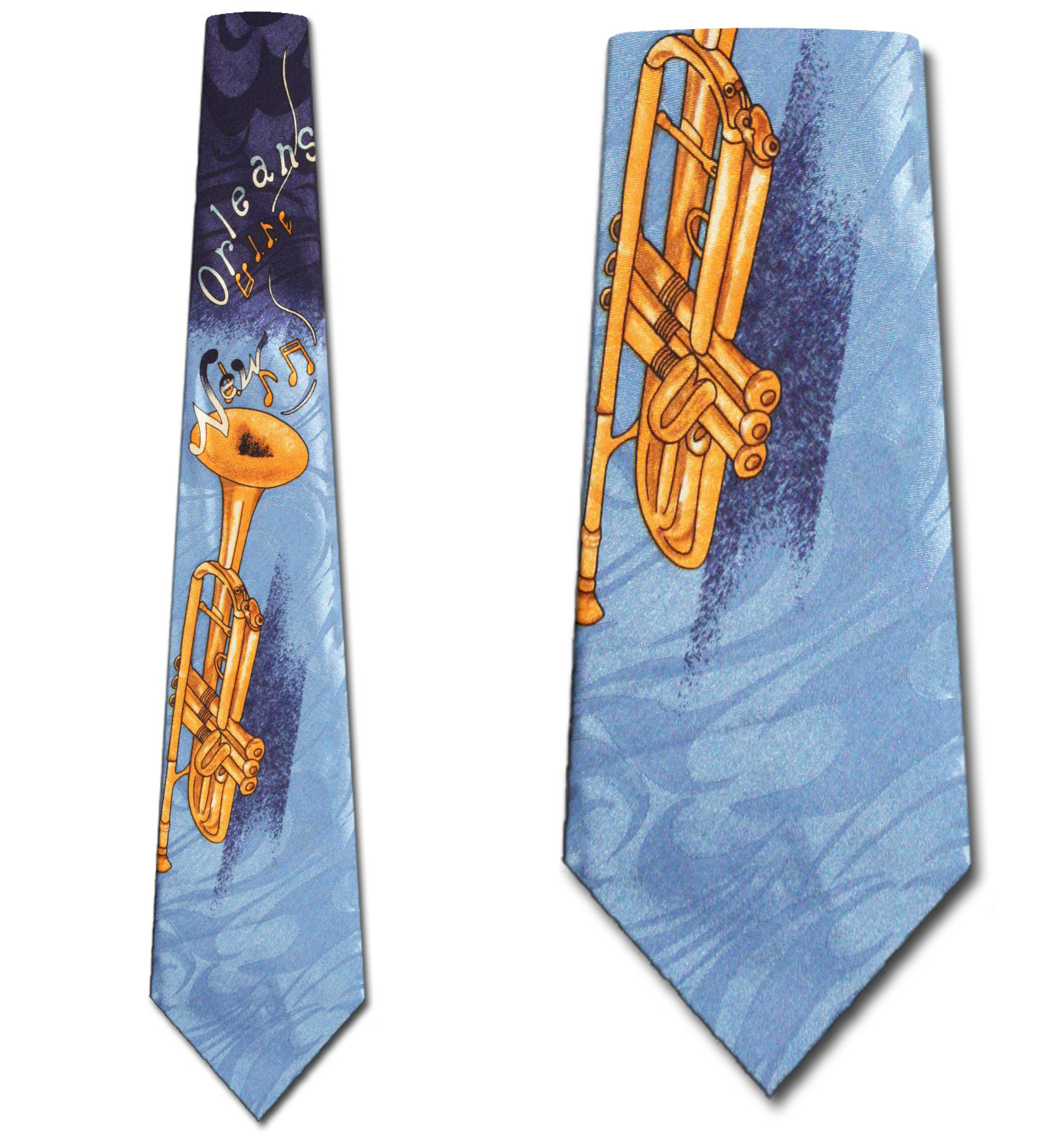 766-102: New Orleans Trumpet Ties Navy Musical Notes Jazz Necktie by Steven Harris at Abcties.com