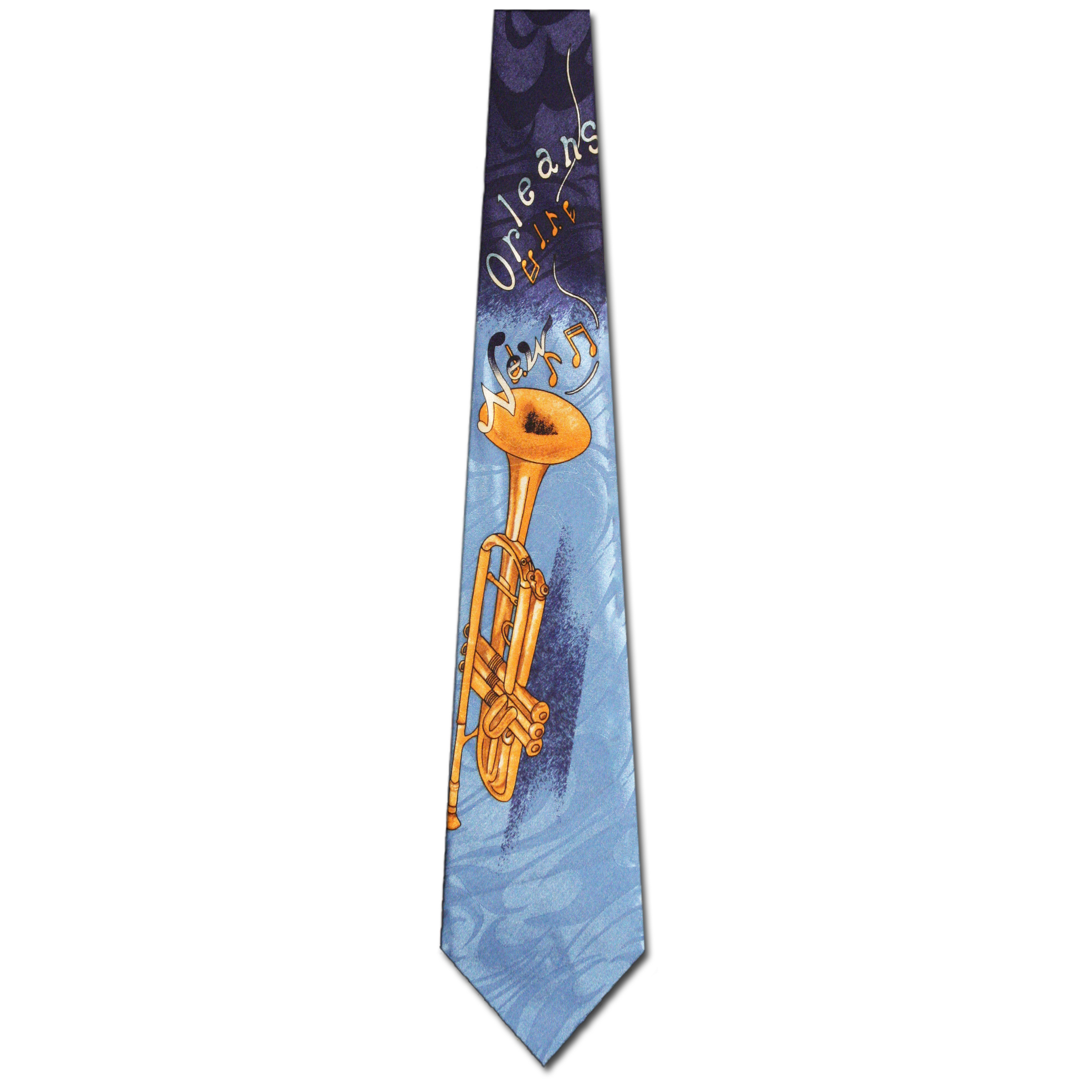 766-102: New Orleans Trumpet Ties Navy Musical Notes Jazz Necktie by Steven Harris at Abcties.com
