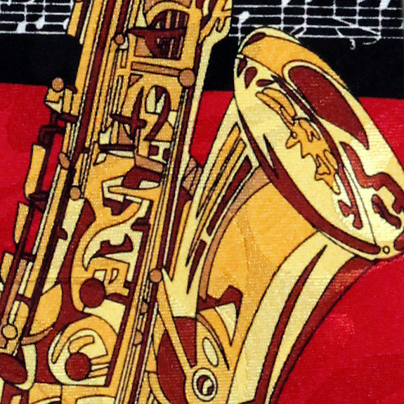 767-100: Saxophone Ties Sheet Music Jazz New Orleans Neckties Red by Steven Harris