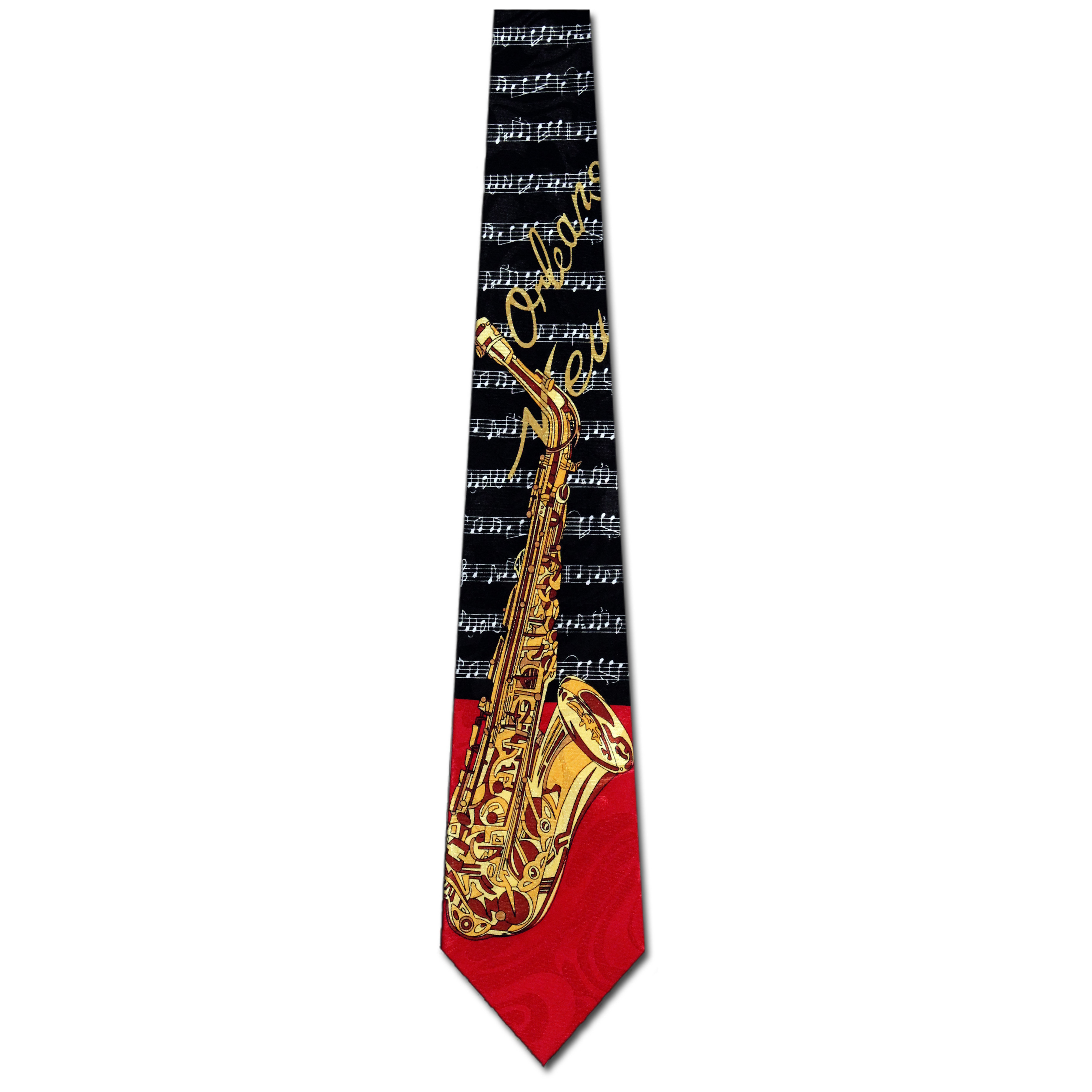 767-100: Saxophone Ties Sheet Music Jazz New Orleans Neckties Red by Steven Harris at Abcties.com
