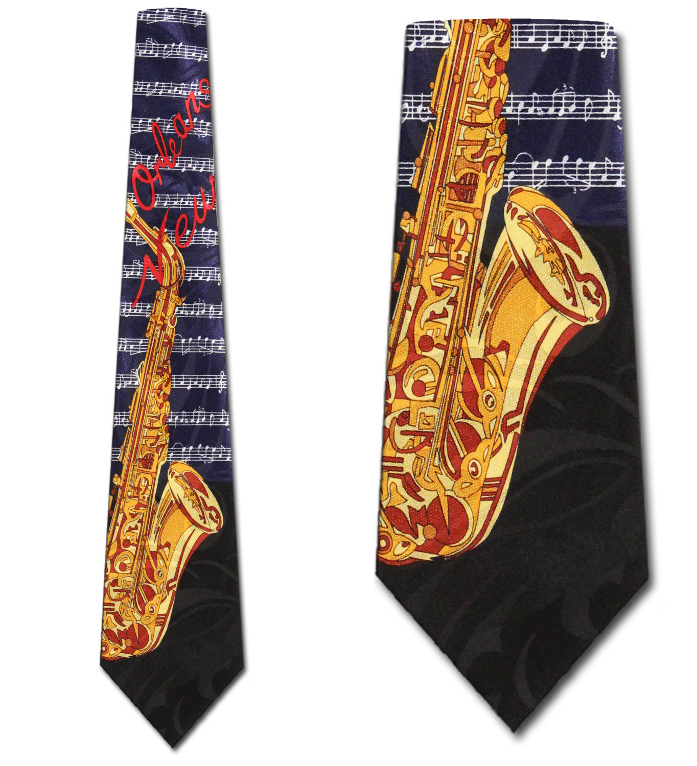 767-102: Saxophone Ties Sheet Music Jazz New Orleans Neckties Navy by Steven Harris